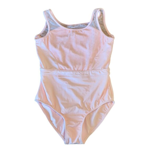 BLOCH Ballet Leotard Girls 12 Pale Pink Mesh Back Sleeveless Dance Leo Floral - Picture 1 of 6
